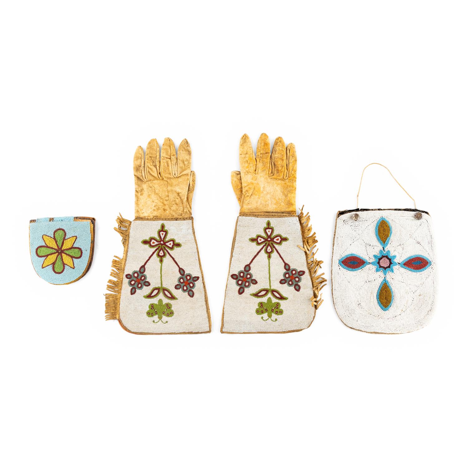 Plateau Beaded Hide Gauntlets and Flat Bags