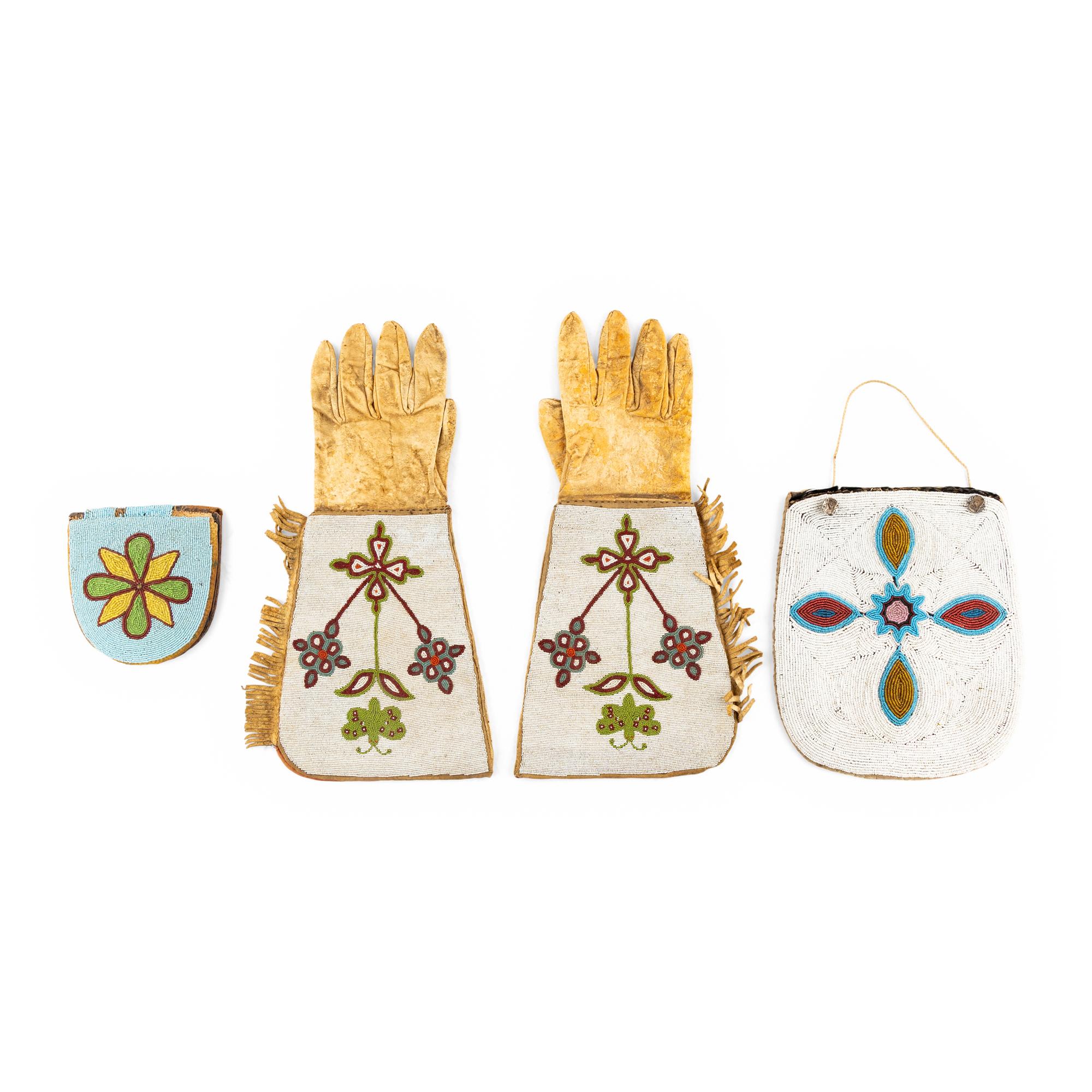 Plateau Beaded Hide Gauntlets and Flat Bags