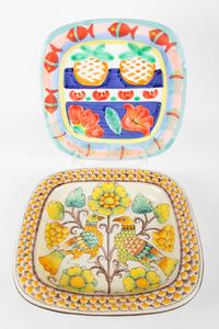 Two Glazed Ceramic Platters 18 inches square.
