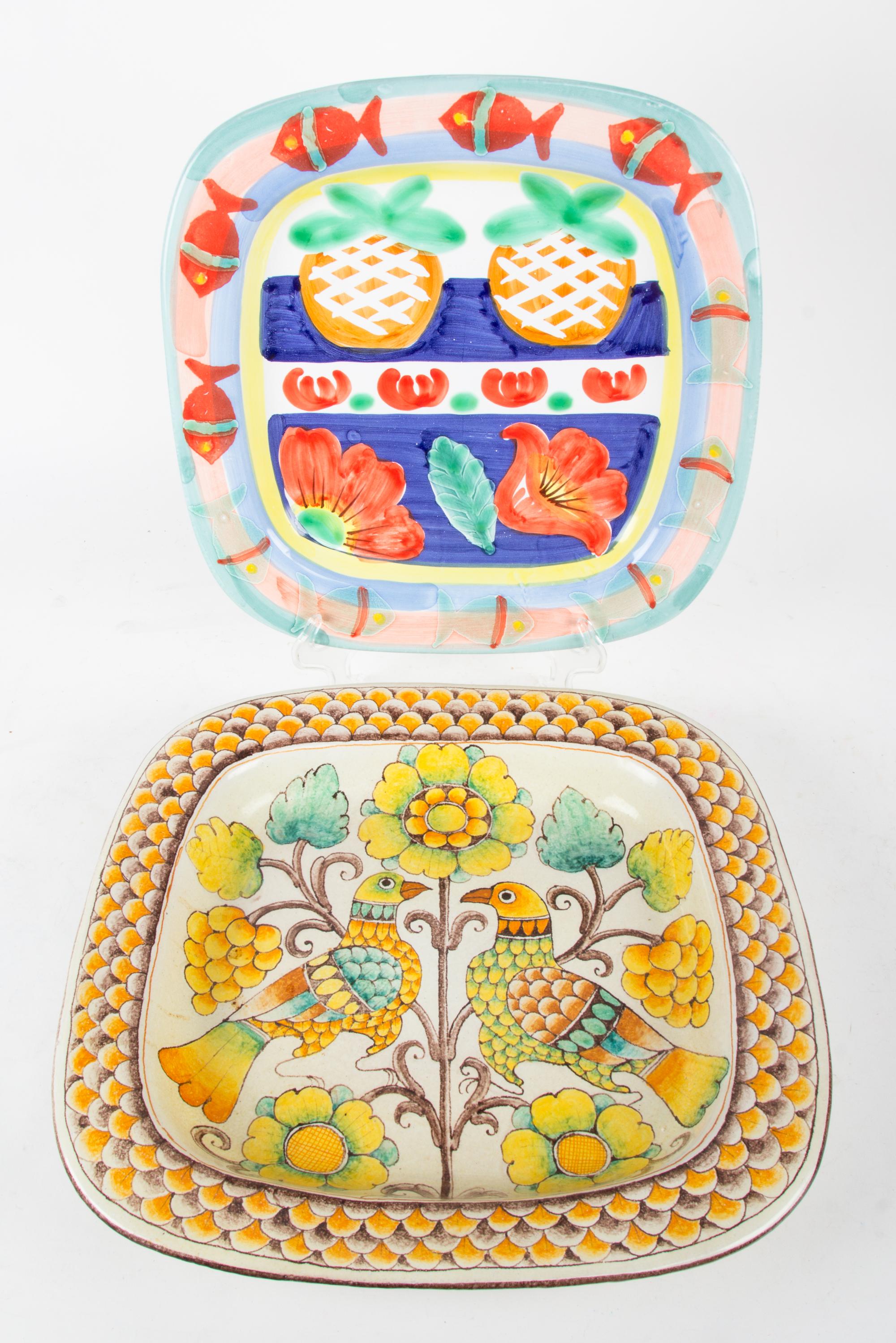 Two Glazed Ceramic Platters 18 inches square.