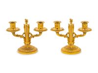 A Pair of Baltic Neoclassical Gilt Bronze Two-Light Candelabra