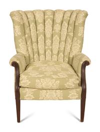 A Green and White Channel Upholstered Mahogany Armchair