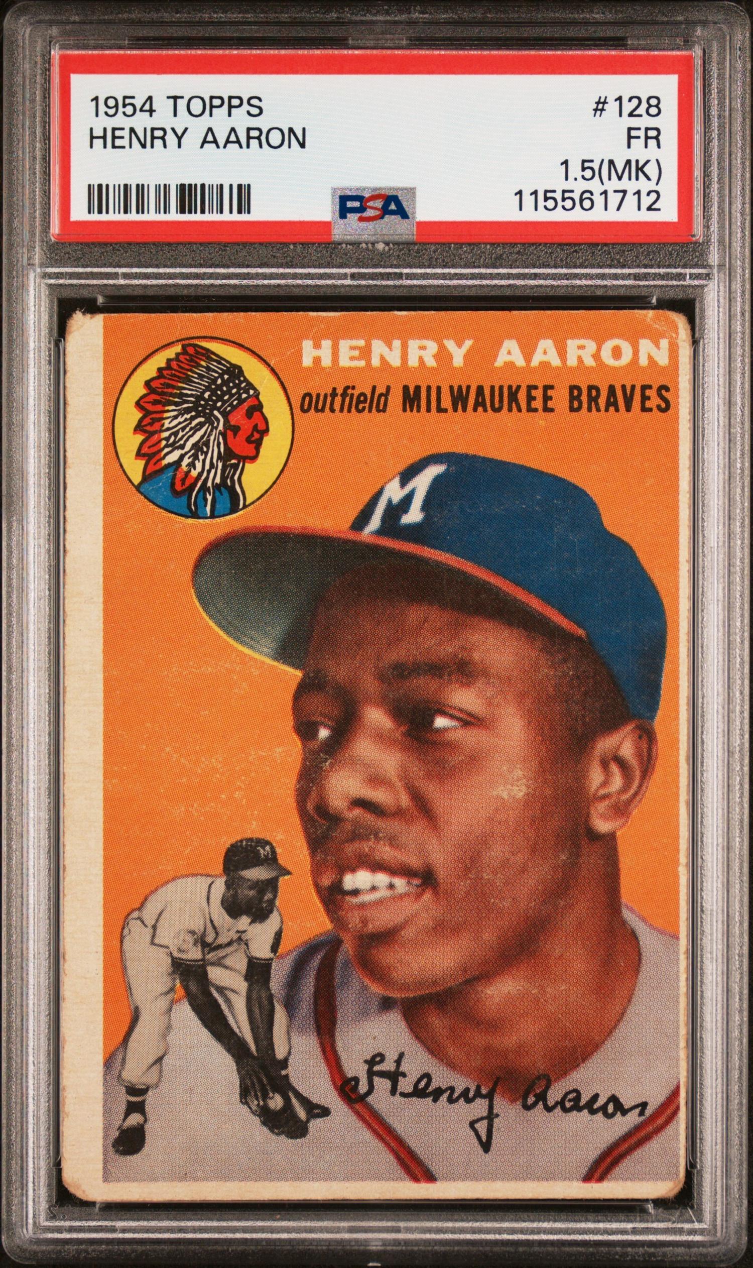 A 1954 Topps Hank Aaron Rookie Baseball Card No. 128 (PSA 1.5 MK)