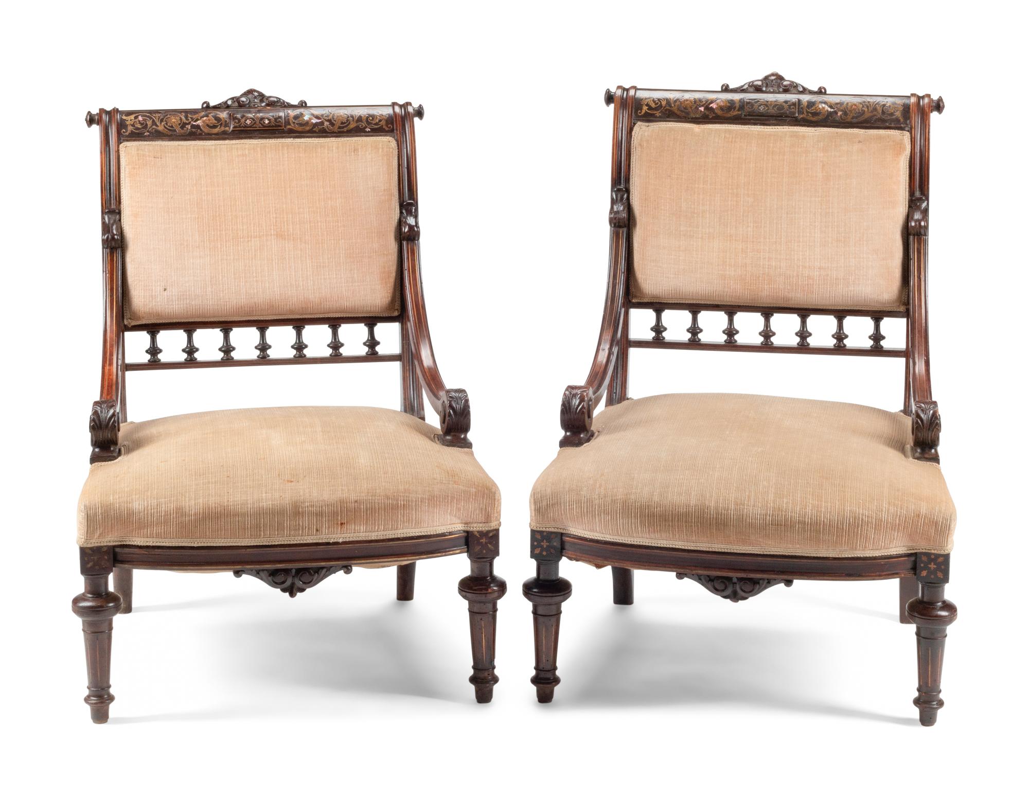 A Pair of Victorian Mahogany Slipper Chairs