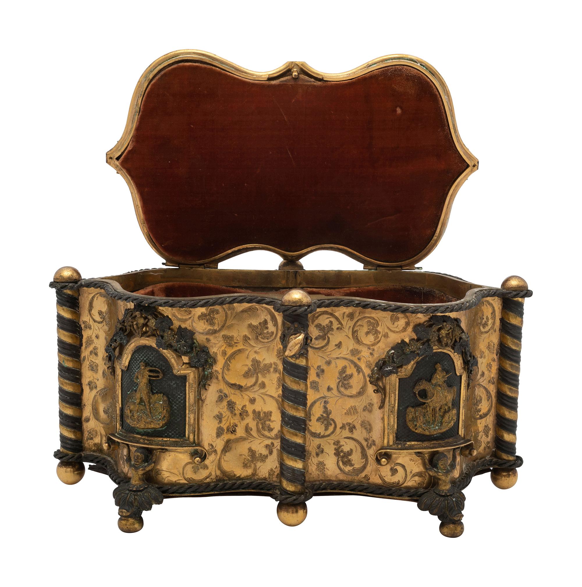 A French Brass Serpentine Jewelry Case