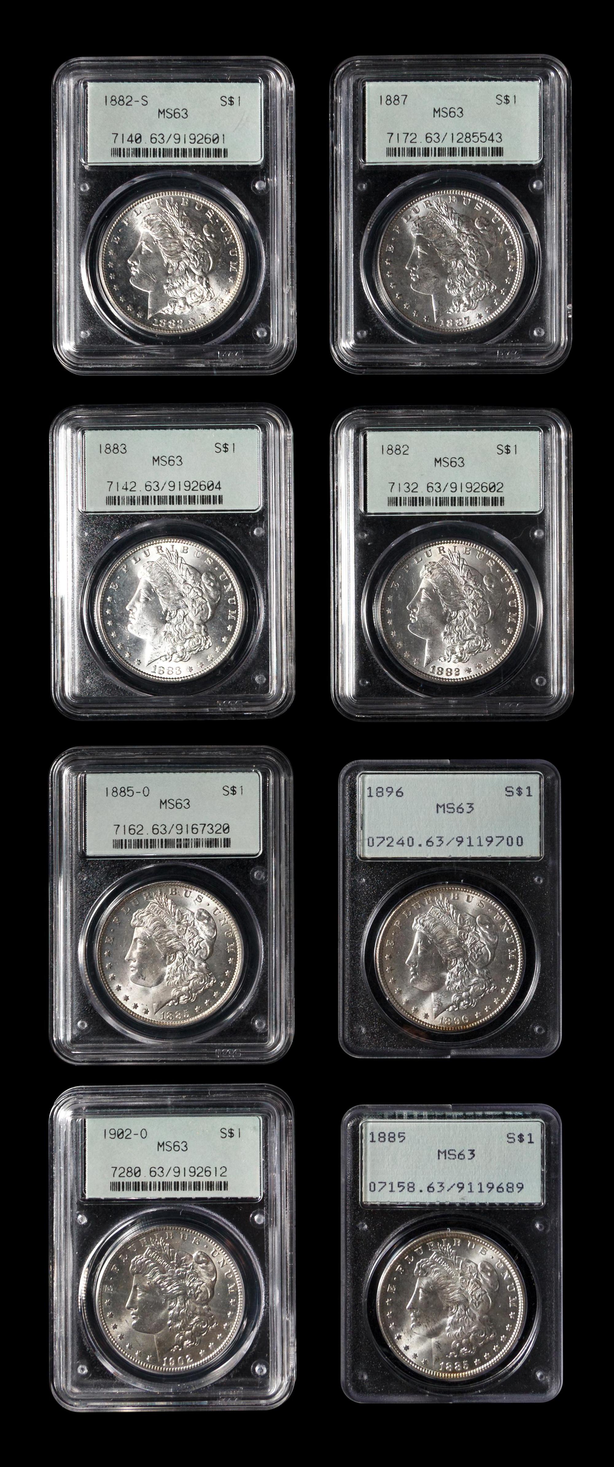 A Group of Eight Morgan $1 Coins (PCGS MS63)