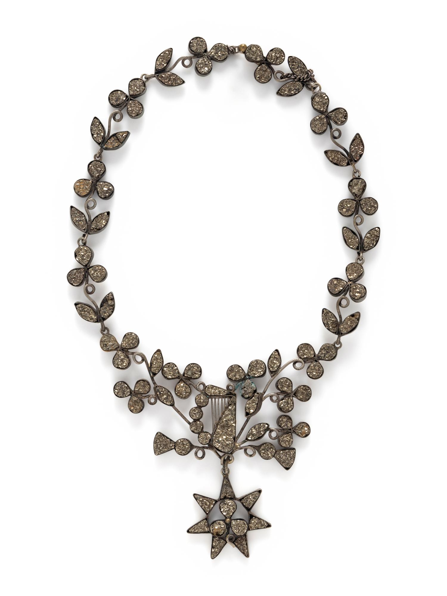 PYRITE SHAMROCK, HARP AND STAR NECKLACE AND BRACELET