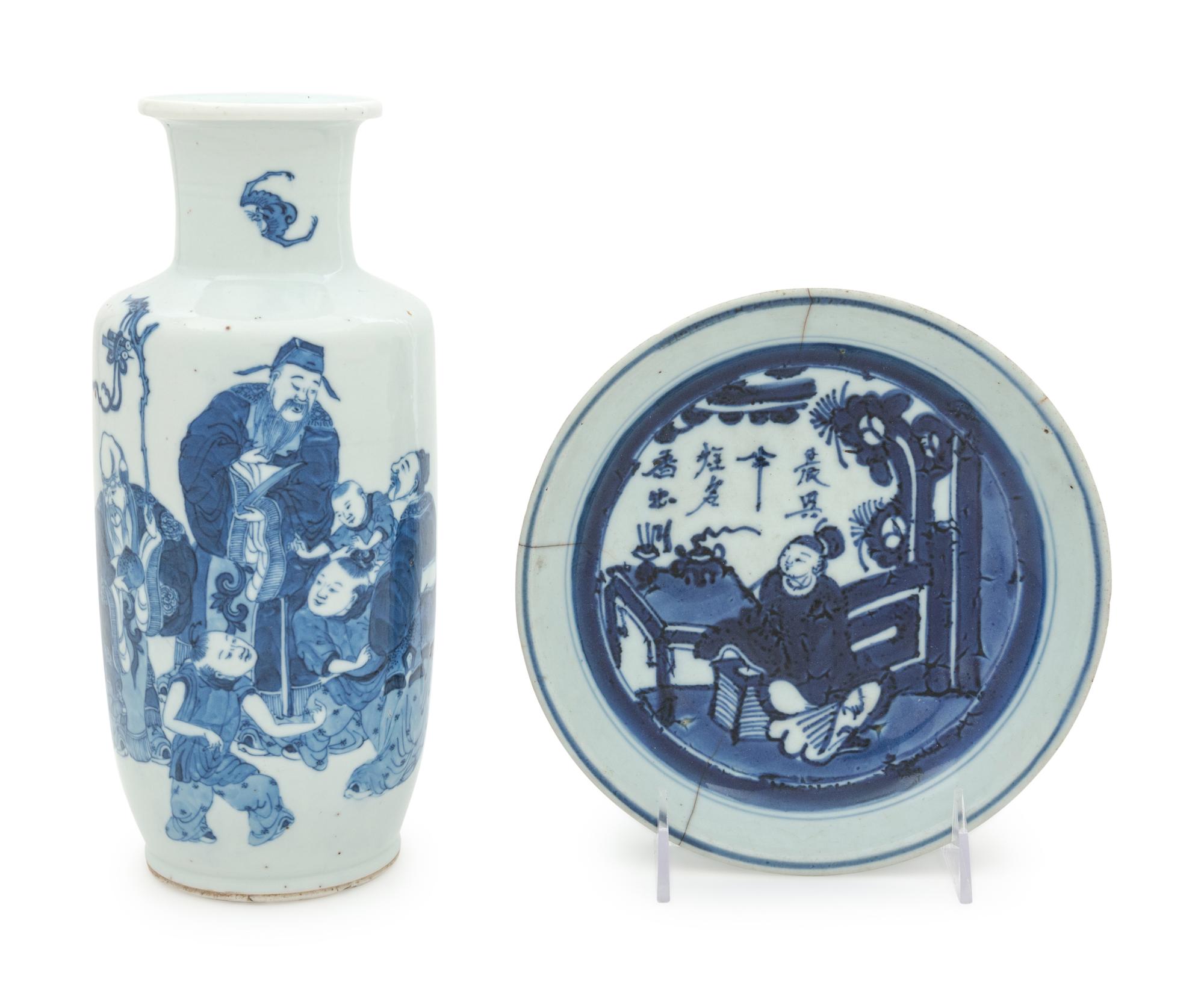 Two Blue and White Porcelain 'Figure' Articles