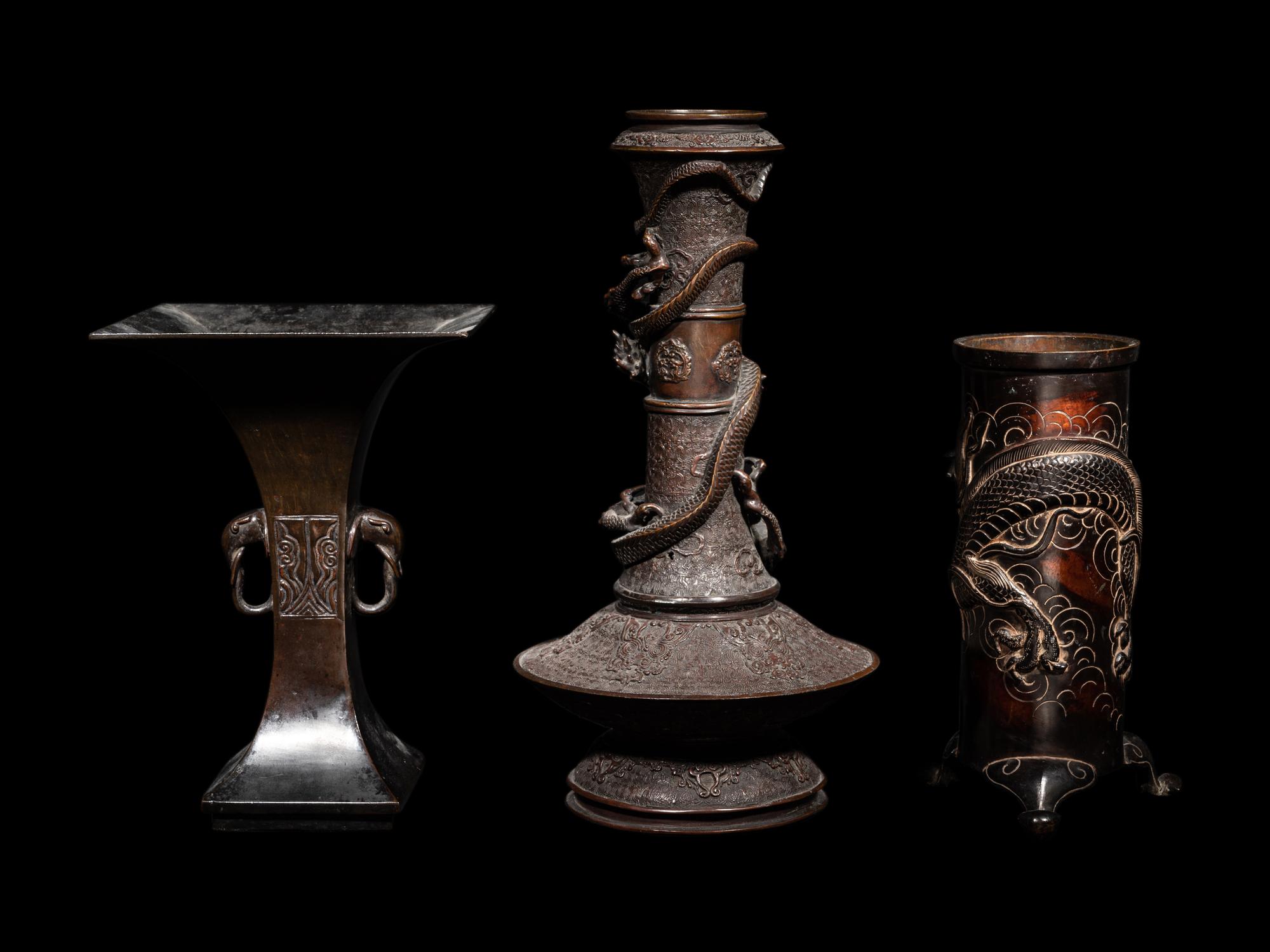 Three Japanese Bronze Vases