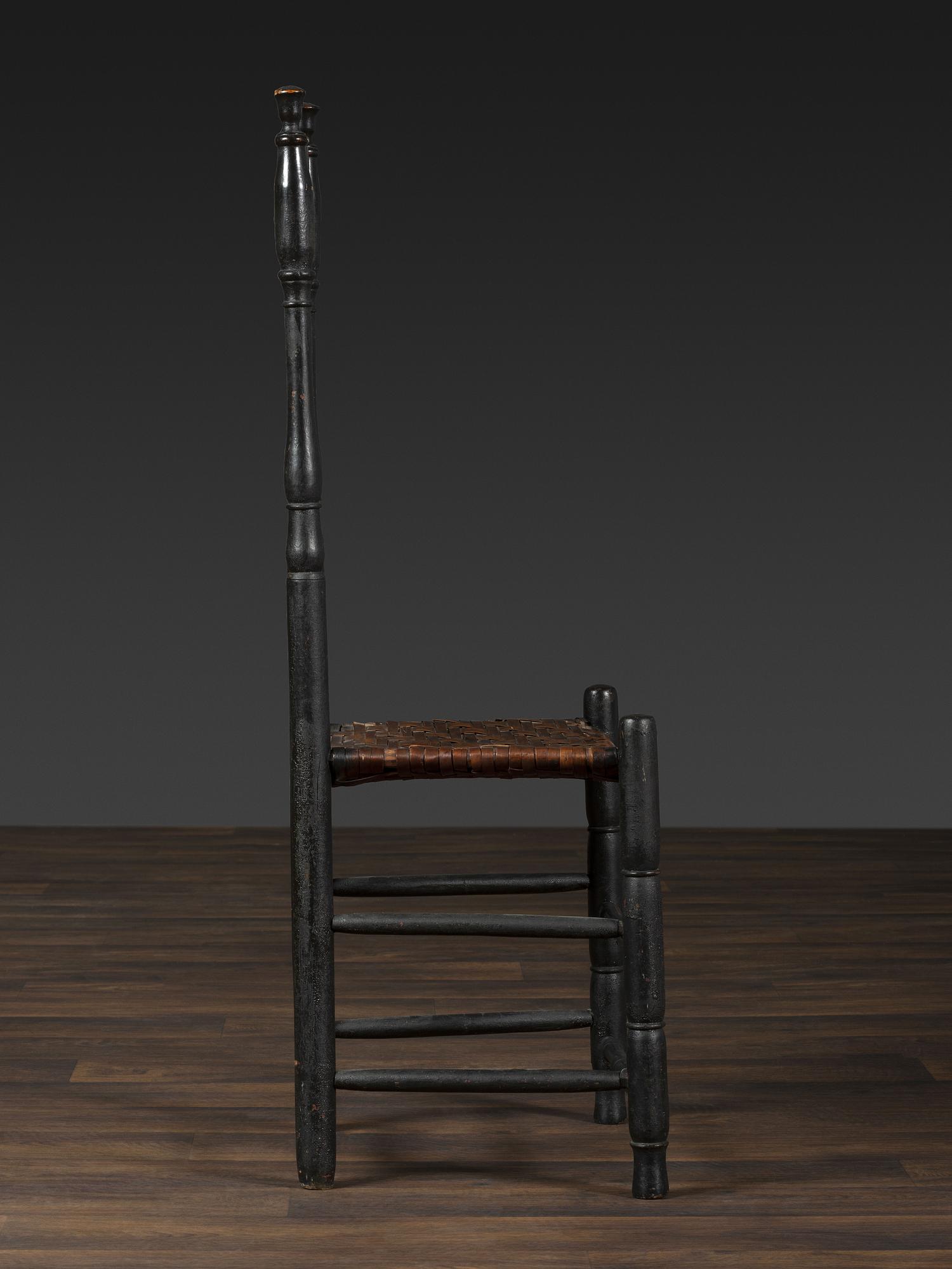 A Queen Anne Black Painted 'Heart and Crown' Splint Seat Side Chair