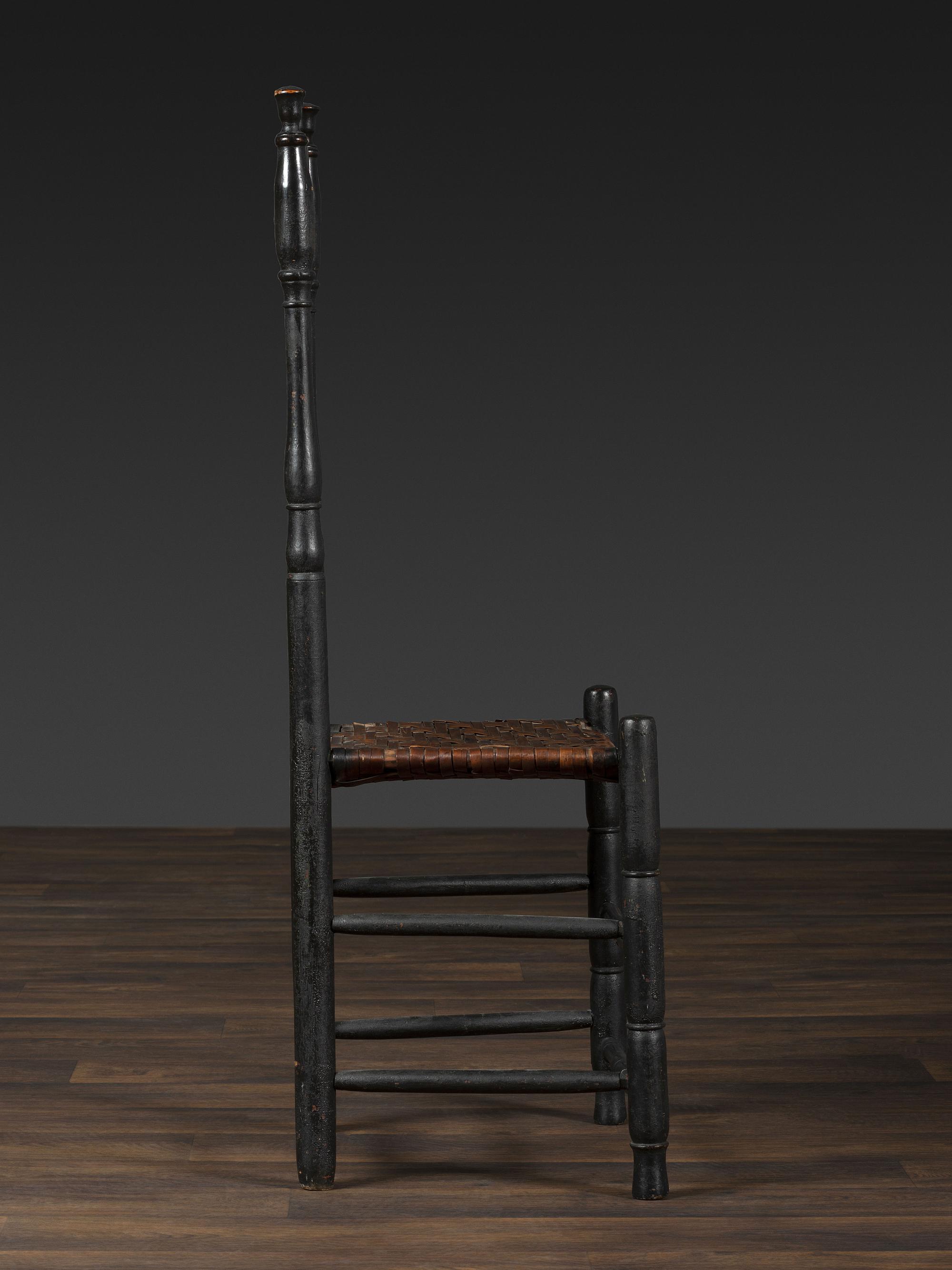 A Queen Anne Black Painted 'Heart and Crown' Splint Seat Side Chair