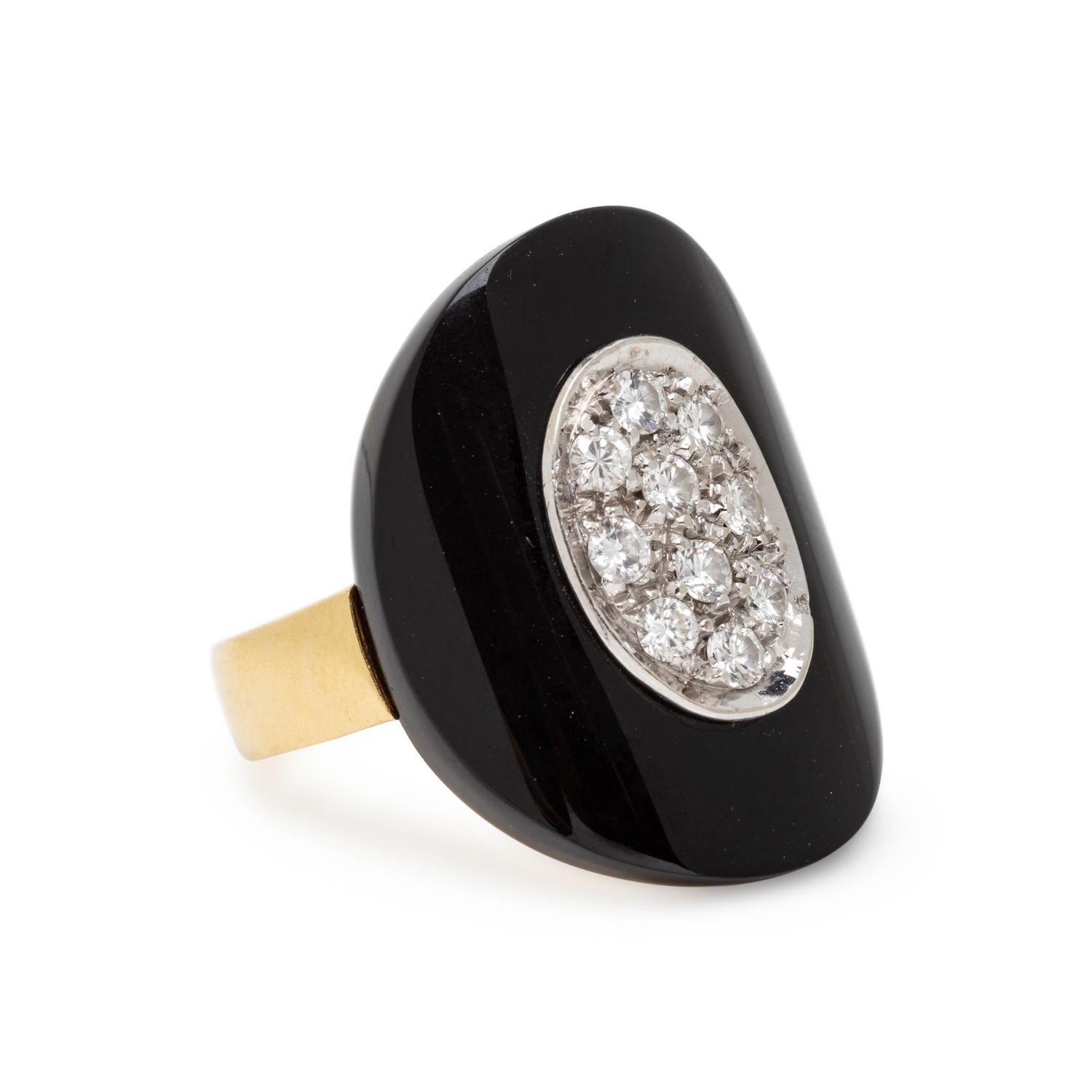 CARDI, MILANO, BLACK ONYX AND DIAMOND EARRINGS AND RING