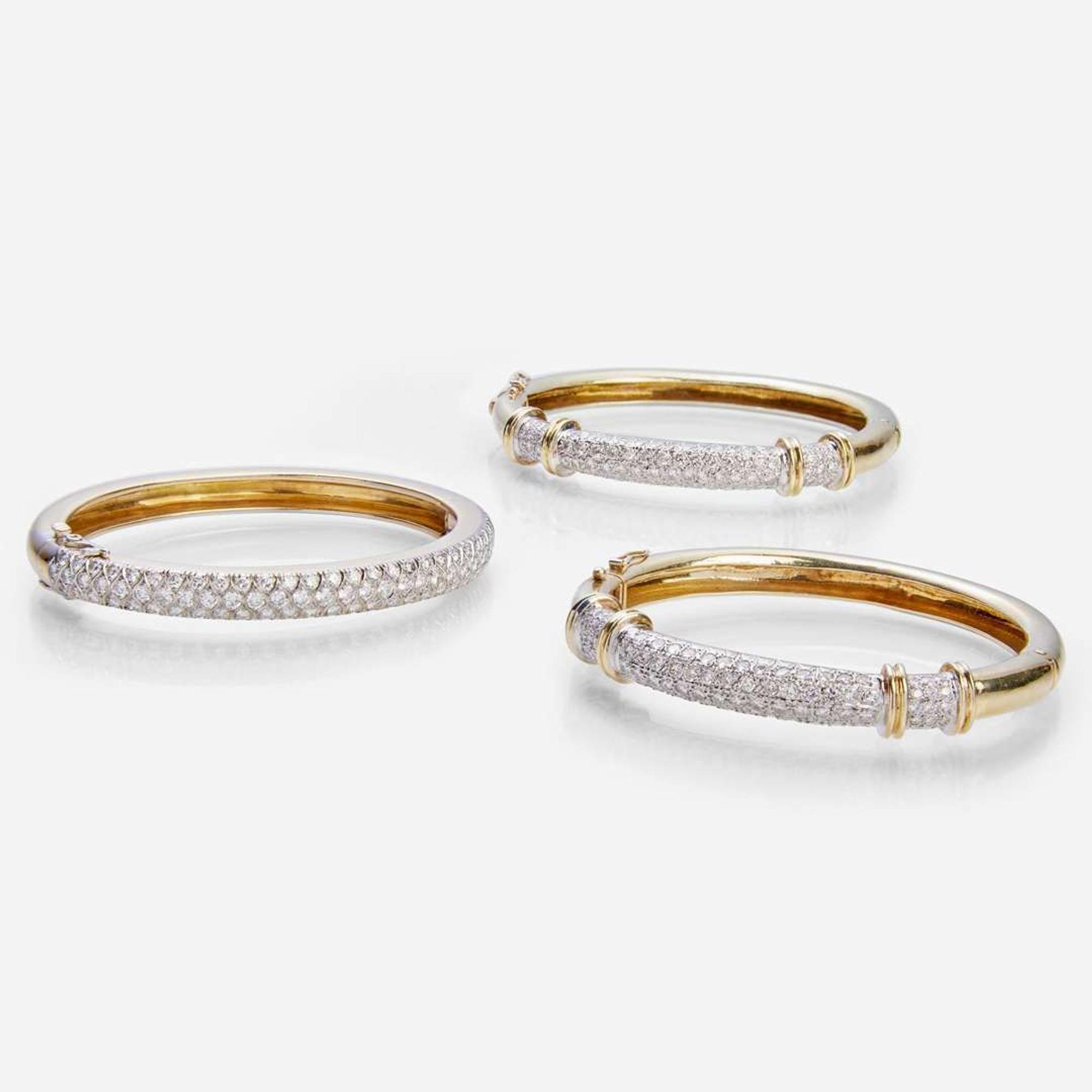 Trio of 14K Bangles Pavé-Set with Diamonds