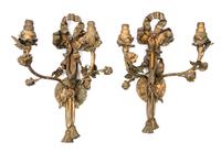 A Pair of Neoclassical Bronze Two-Light Sconces Height 14 inches. — EARLY 20TH CENTURY