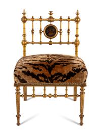 An Aesthetic Movement Giltwood Side Chair with Scalamandré Upholstery