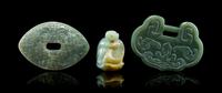 A Group of Three Jade Articles Width of first 3 3/16 inches.