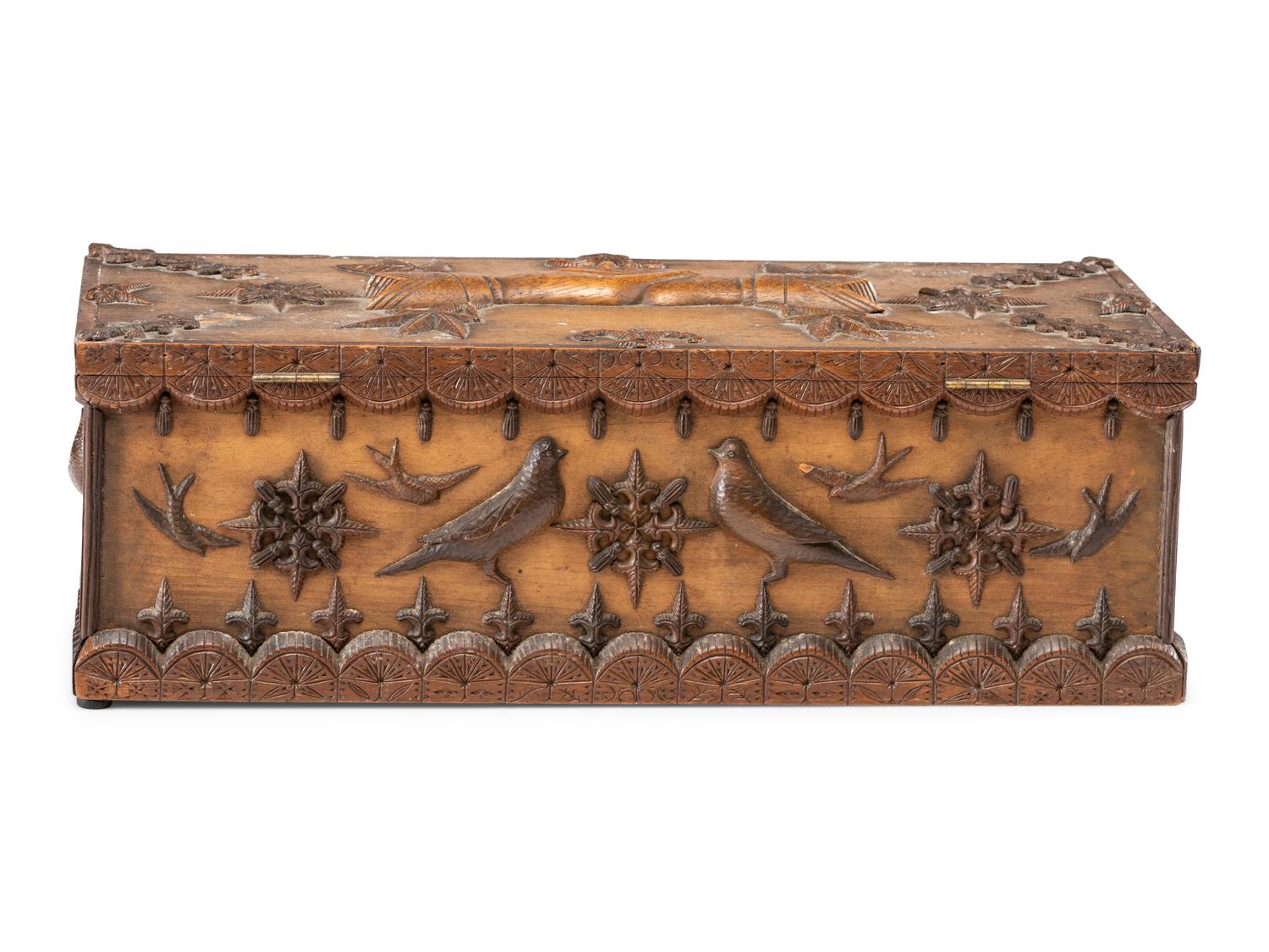 A Masonic Handshake and Bird Decorated Document Box