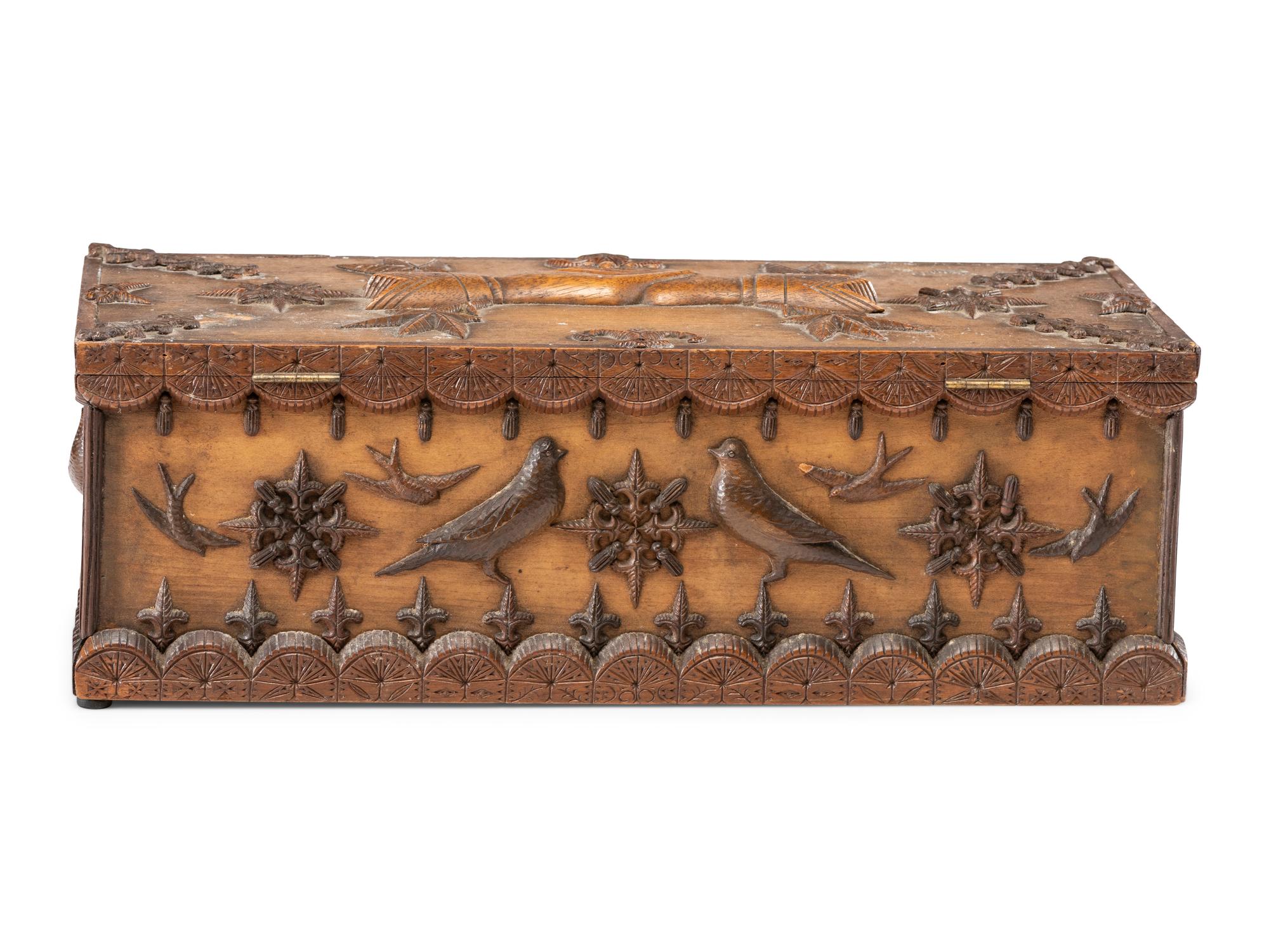 A Masonic Handshake and Bird Decorated Document Box