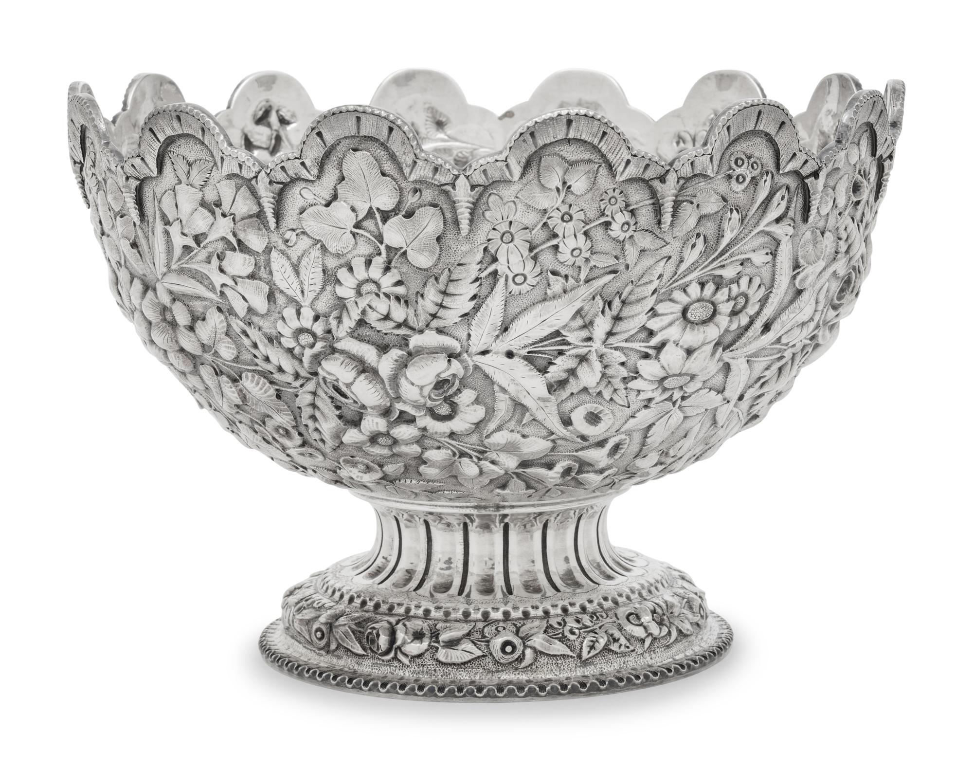 An S. Kirk and Son Coin Silver Repousse Centerpiece Bowl