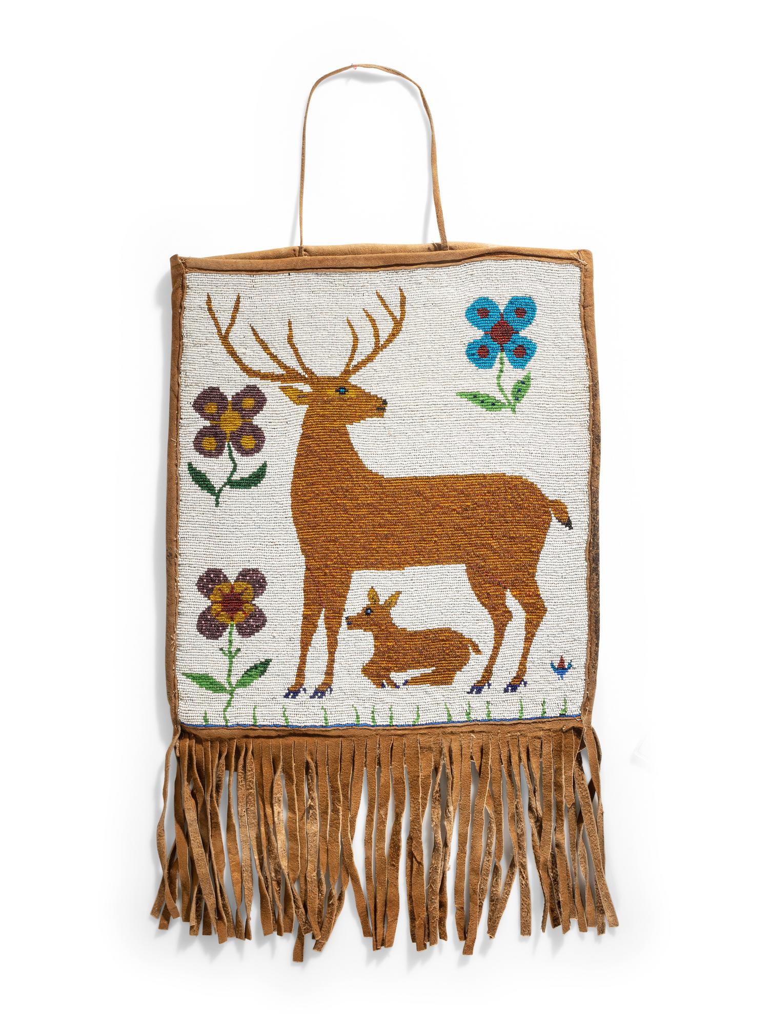 Plateau Pictorial Beaded Flat Bag, with Deer