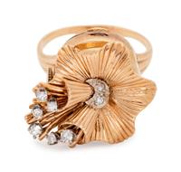 A 14 Karat Yellow Gold and Diamond Surprise Watch Ring, Elgin,