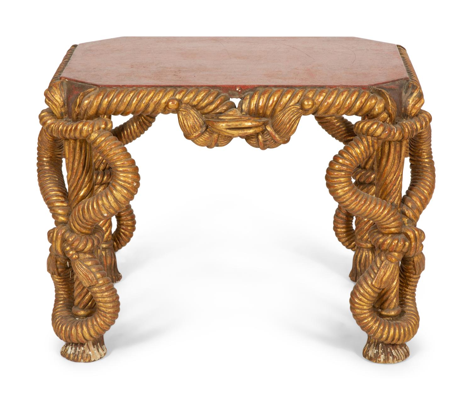 An Italian Carved Giltwood and Faux Porphyry Side Table