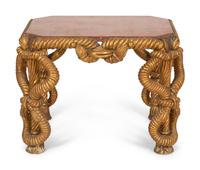 An Italian Carved Giltwood and Faux Porphyry Side Table