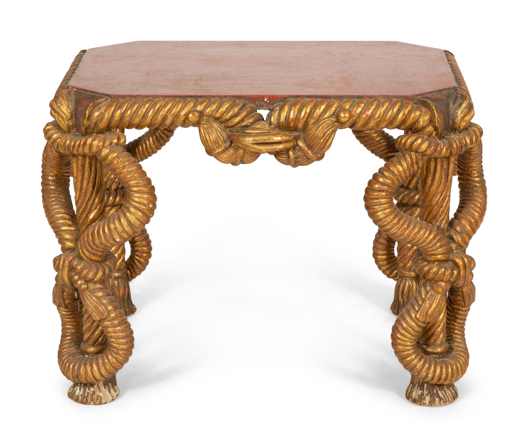 An Italian Carved Giltwood and Faux Porphyry Side Table