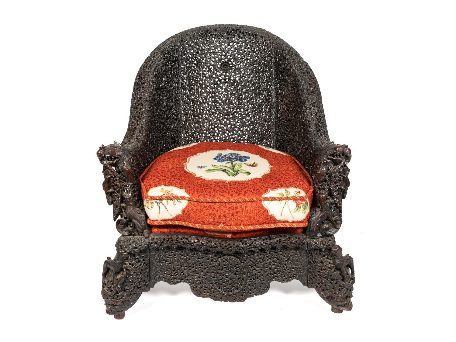 A Burmese Pierce-Carved Ironwood Slipper Chair — 19TH CENTURY