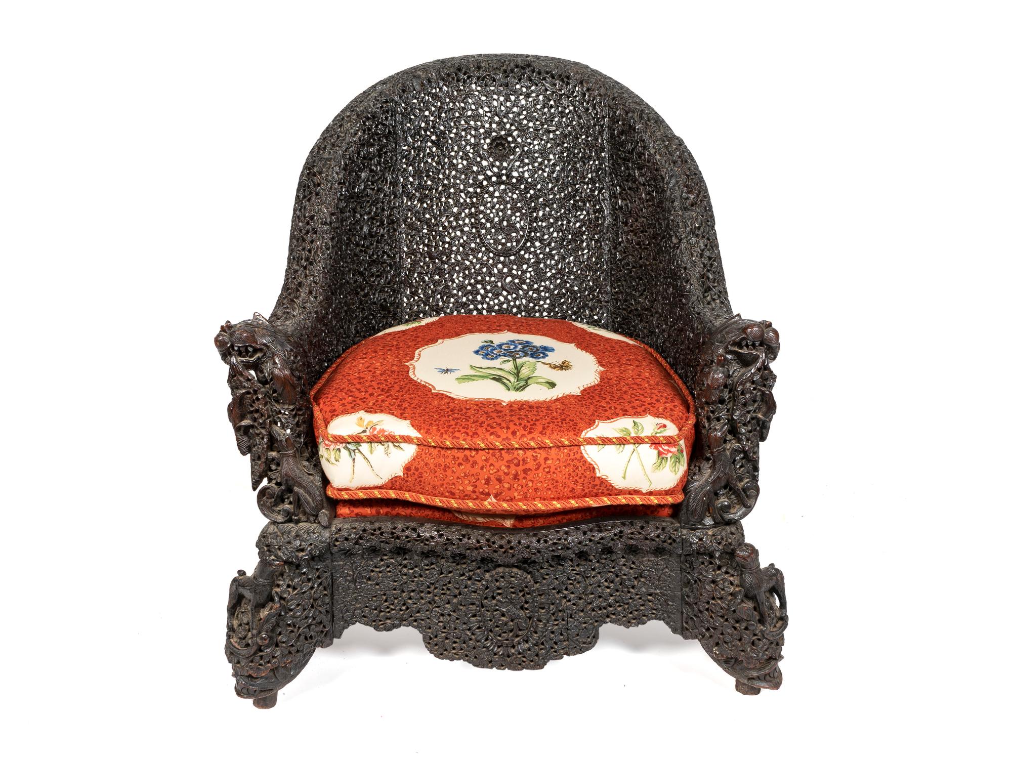 A Burmese Pierce-Carved Ironwood Slipper Chair — 19TH CENTURY