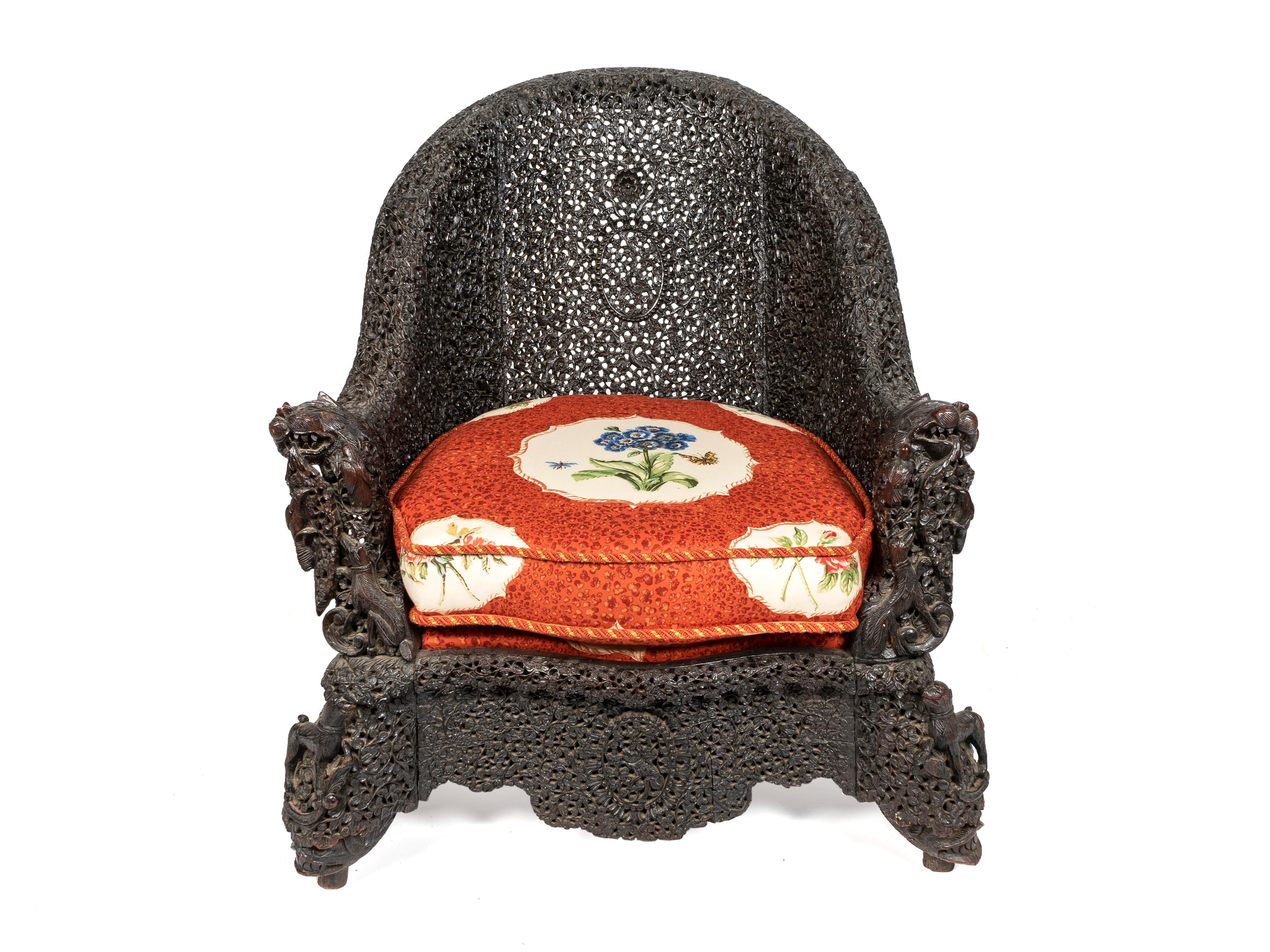 A Burmese Pierce-Carved Ironwood Slipper Chair — 19TH CENTURY