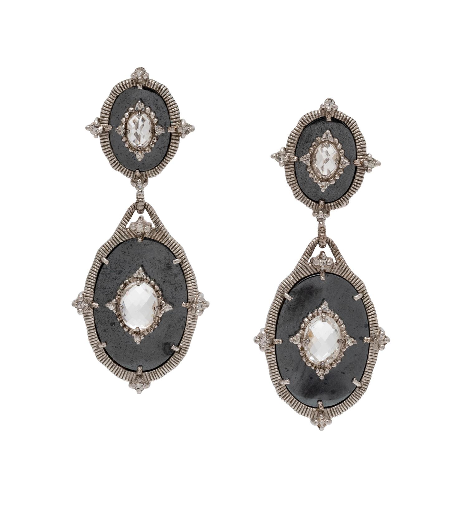 JUDITH RIPKA, HEMATITE AND ROCK CRYSTAL EARCLIPS