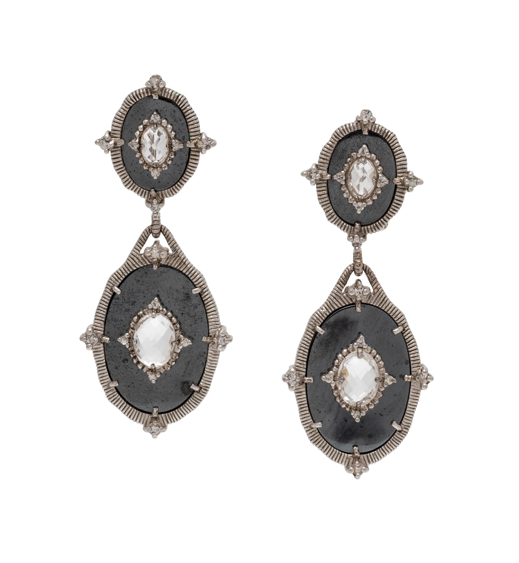 JUDITH RIPKA, HEMATITE AND ROCK CRYSTAL EARCLIPS