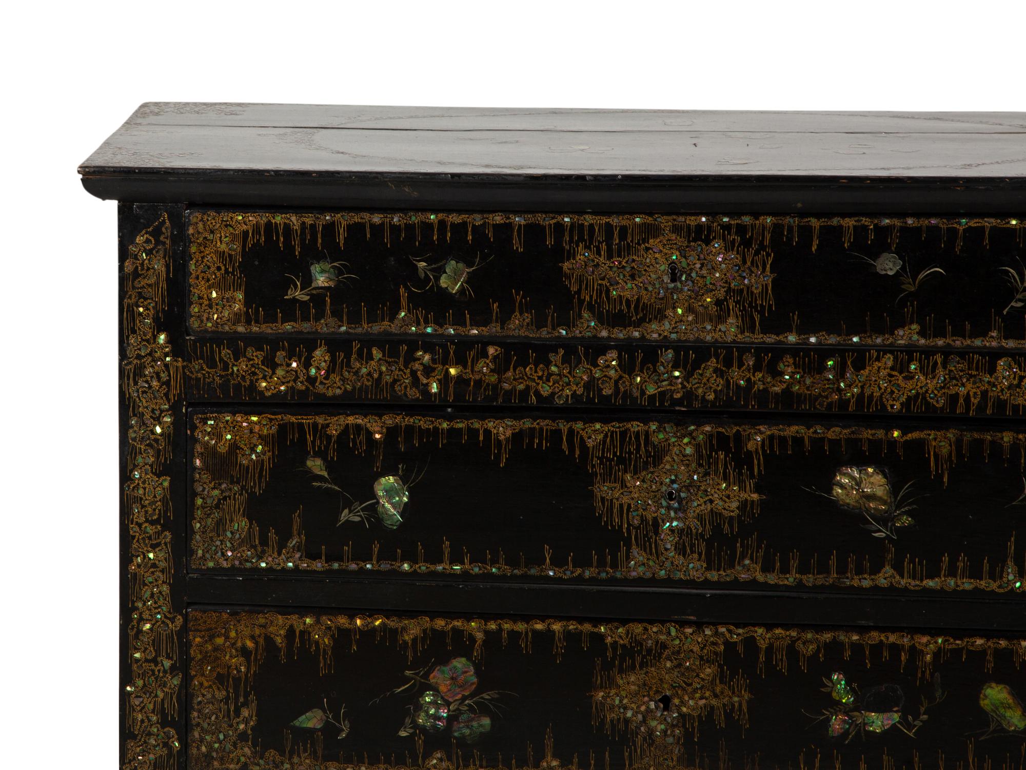 An English Ebonized and Mother-of-Pearl Inlaid Chest of Drawers — 19TH CENTURY