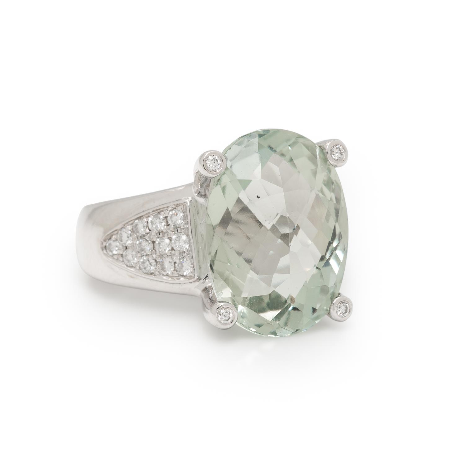 PRASIOLITE QUARTZ AND DIAMOND RING