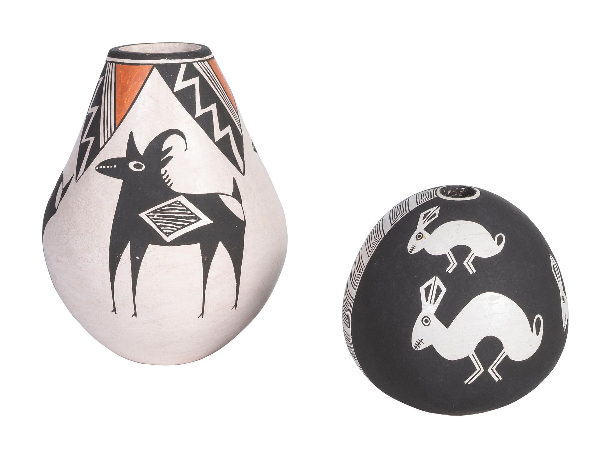 Pottery Vases, Decorated with Rabbits and Bighorn Sheep
