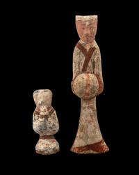 Two Chinese Painted Pottery Figures of Attendants