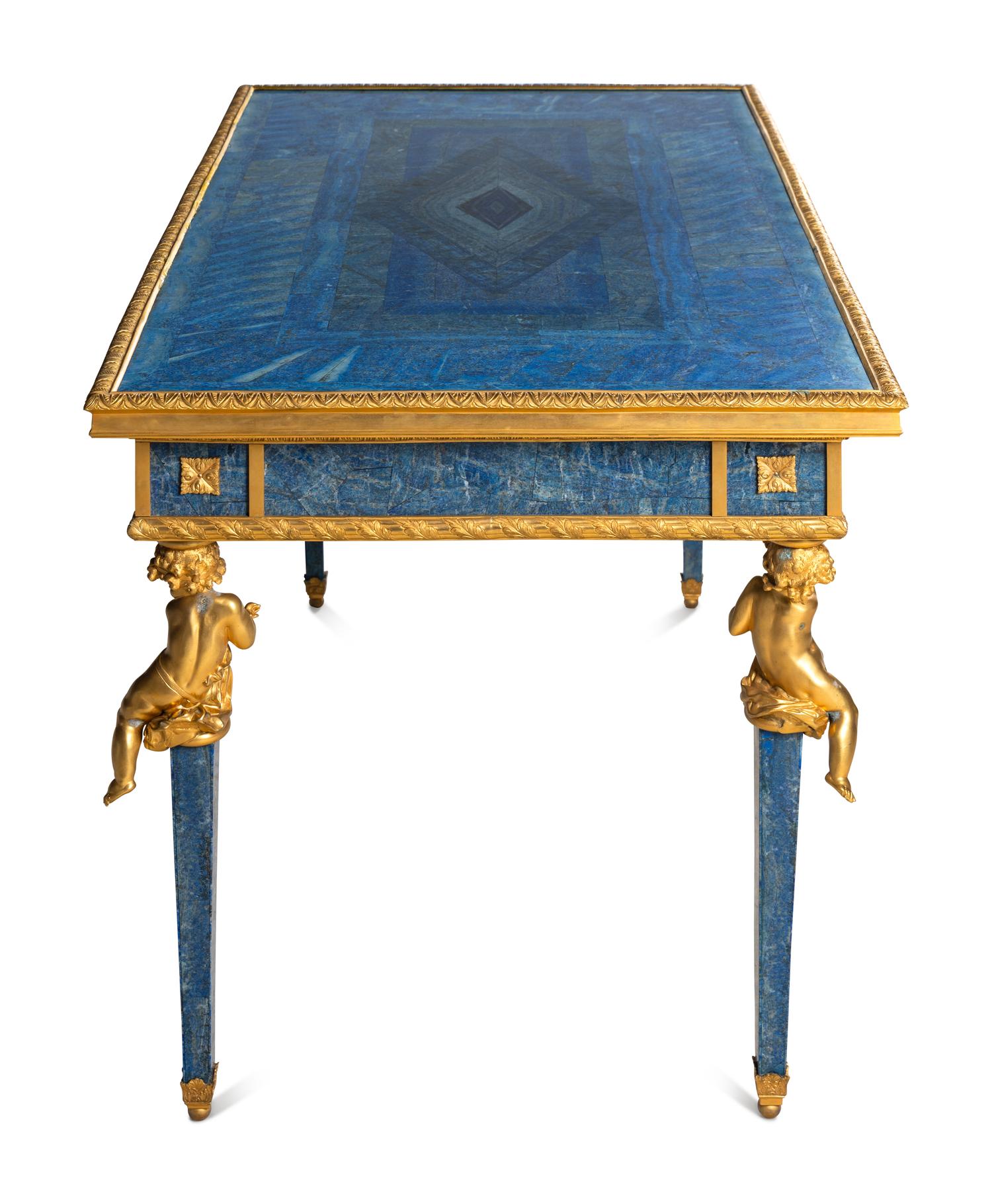 An Empire Style Gilt Bronze Mounted Lapis Lazuli Center Table