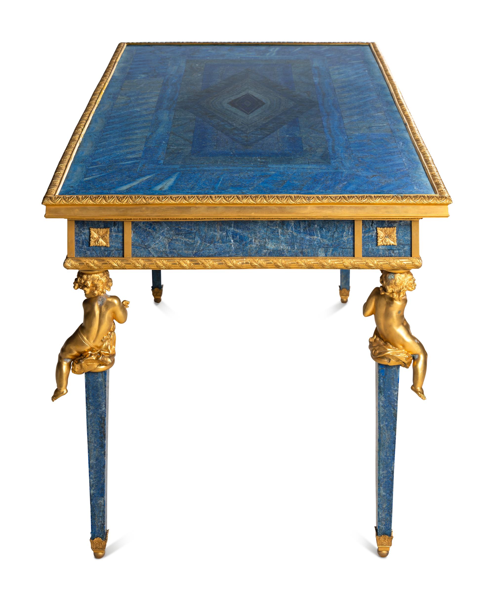 An Empire Style Gilt Bronze Mounted Lapis Lazuli Center Table