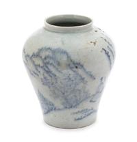 A Korean Blue and White Porcelain Jar JOSEON DYNASTY, 18TH/19TH CENTURY Height 9 inches. — JOSEON DYNASTY, 18TH/19TH CENTURY