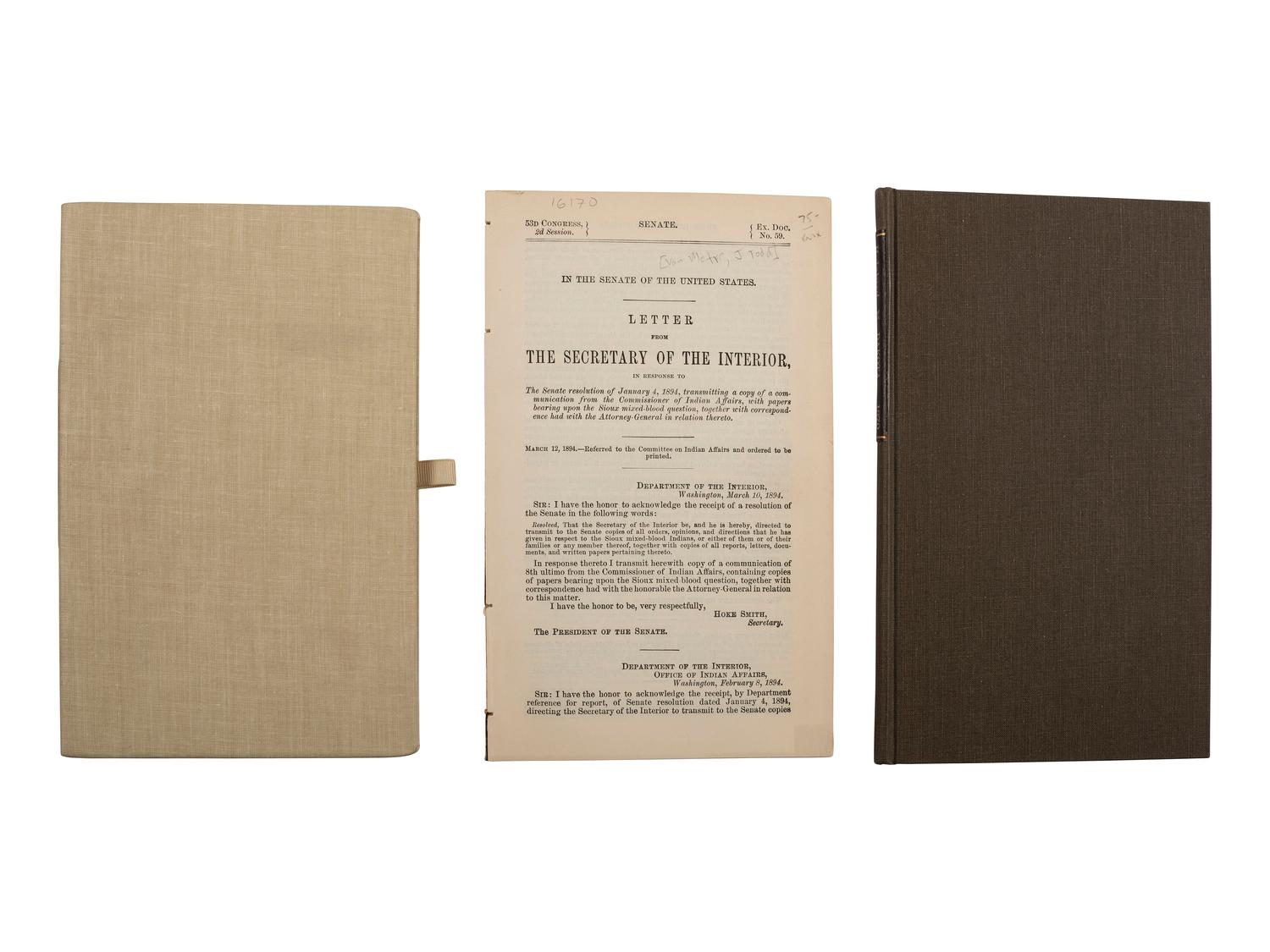 [DAKOTA TERRITORY]. Articles of War, From the Revised Statutes of the United States. Edition of February 22, 1875. Headquarters Department of Dakota: N.p., 1 April 1876. 8vo. Stab-sewn in original wrappers; cloth folding case.