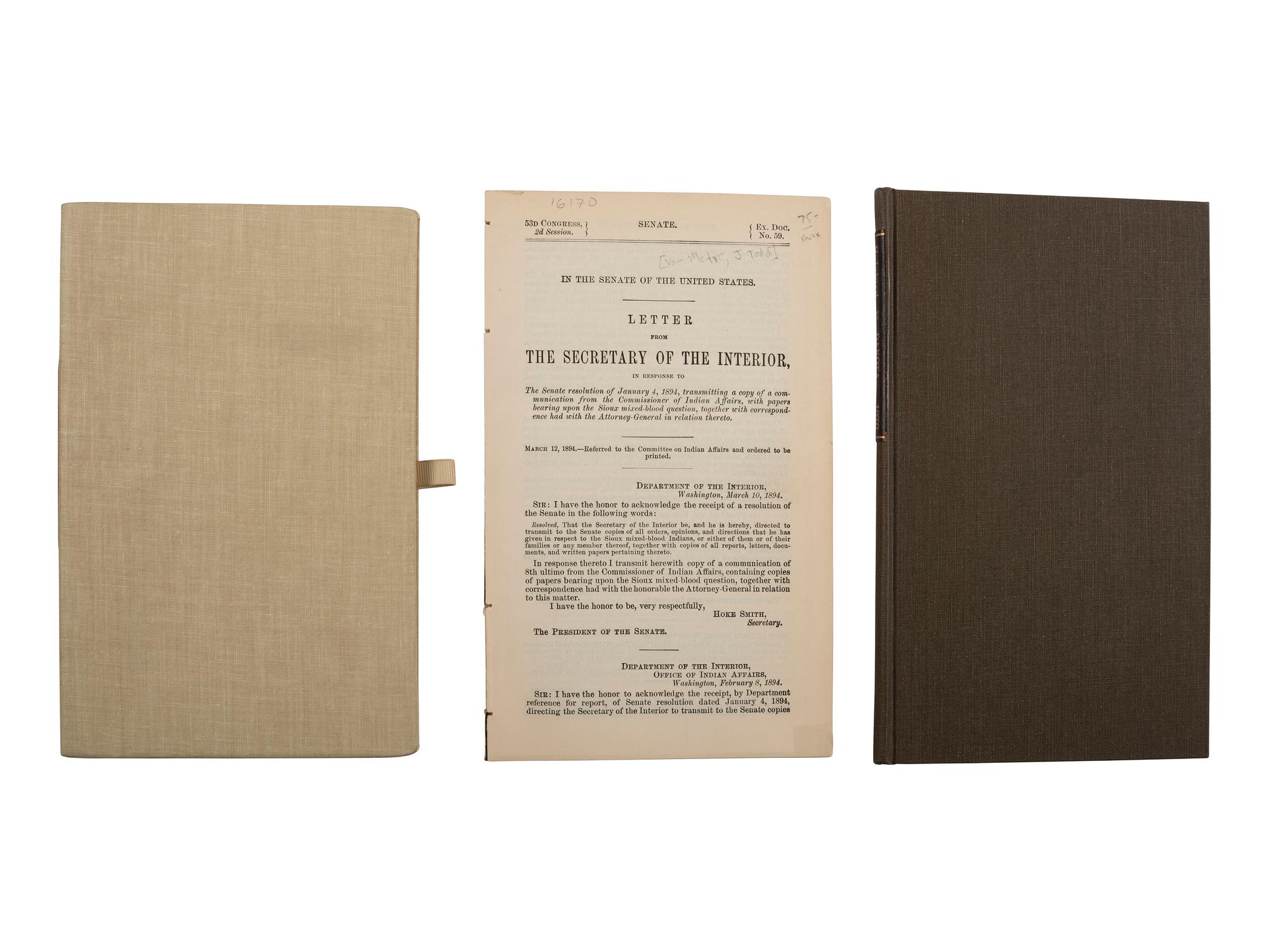 [DAKOTA TERRITORY]. Articles of War, From the Revised Statutes of the United States. Edition of February 22, 1875. Headquarters Department of Dakota: N.p., 1 April 1876. 8vo. Stab-sewn in original wrappers; cloth folding case.