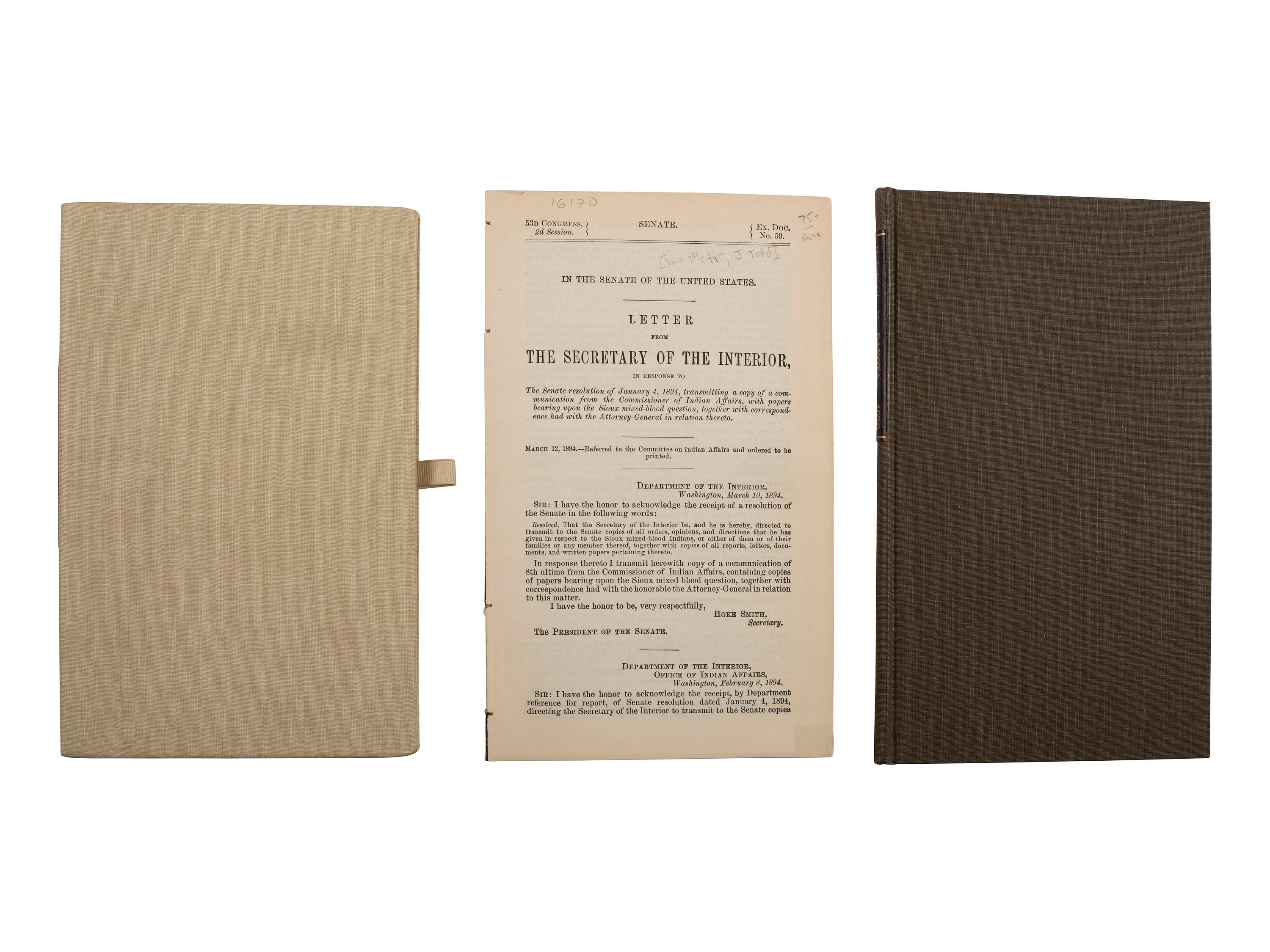 [DAKOTA TERRITORY]. Articles of War, From the Revised Statutes of the United States. Edition of February 22, 1875. Headquarters Department of Dakota: N.p., 1 April 1876. 8vo. Stab-sewn in original wrappers; cloth folding case.