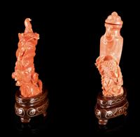 Two Carved Coral Snuff Bottles
