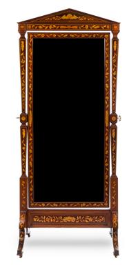 A Dutch Marquetry Cheval Mirror Height 82 x width 34 inches. — LATE 19TH/EARLY 20TH CENTURY