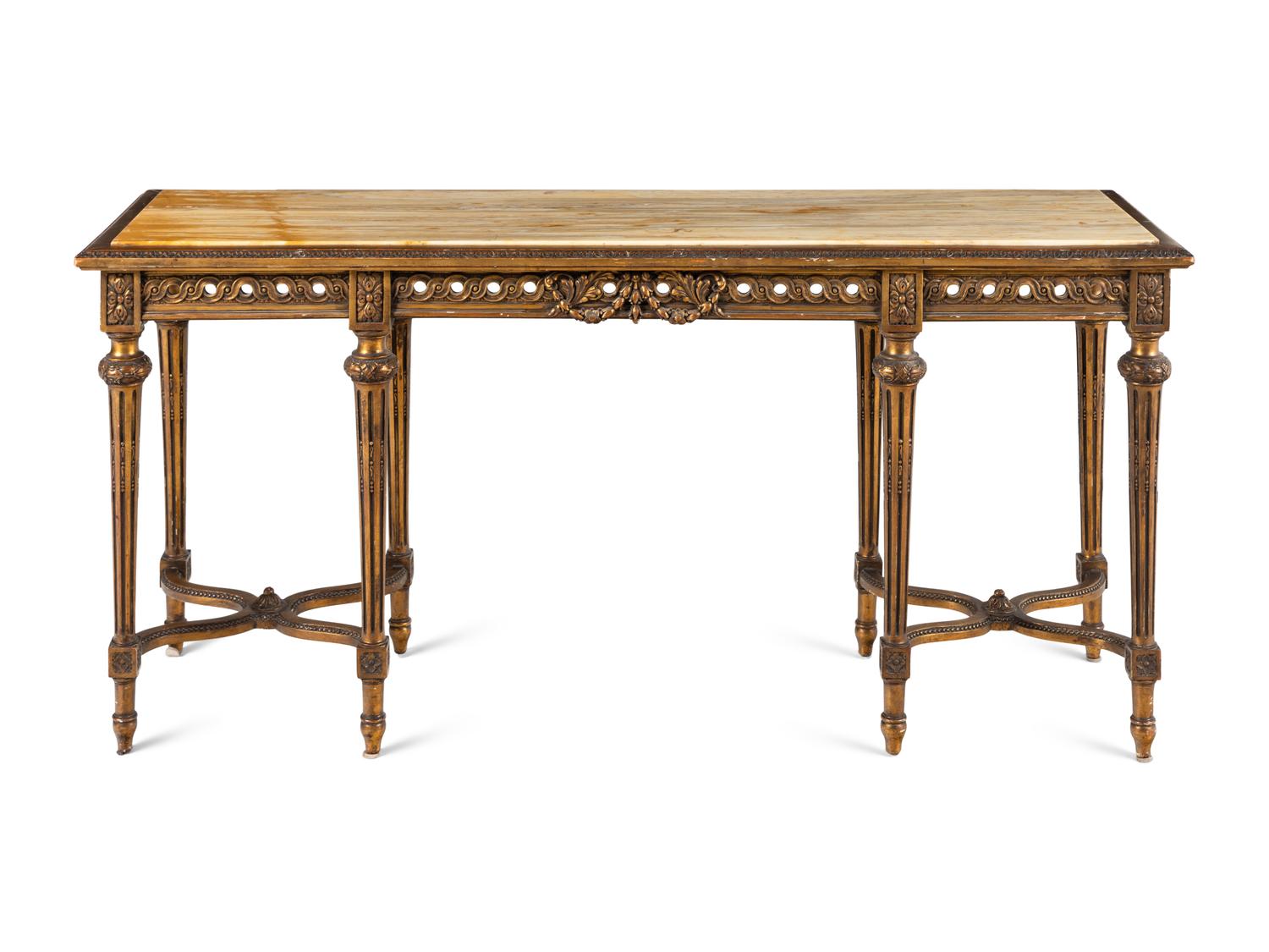 A Louis XVI Style Giltwood Marble-Top Console Table