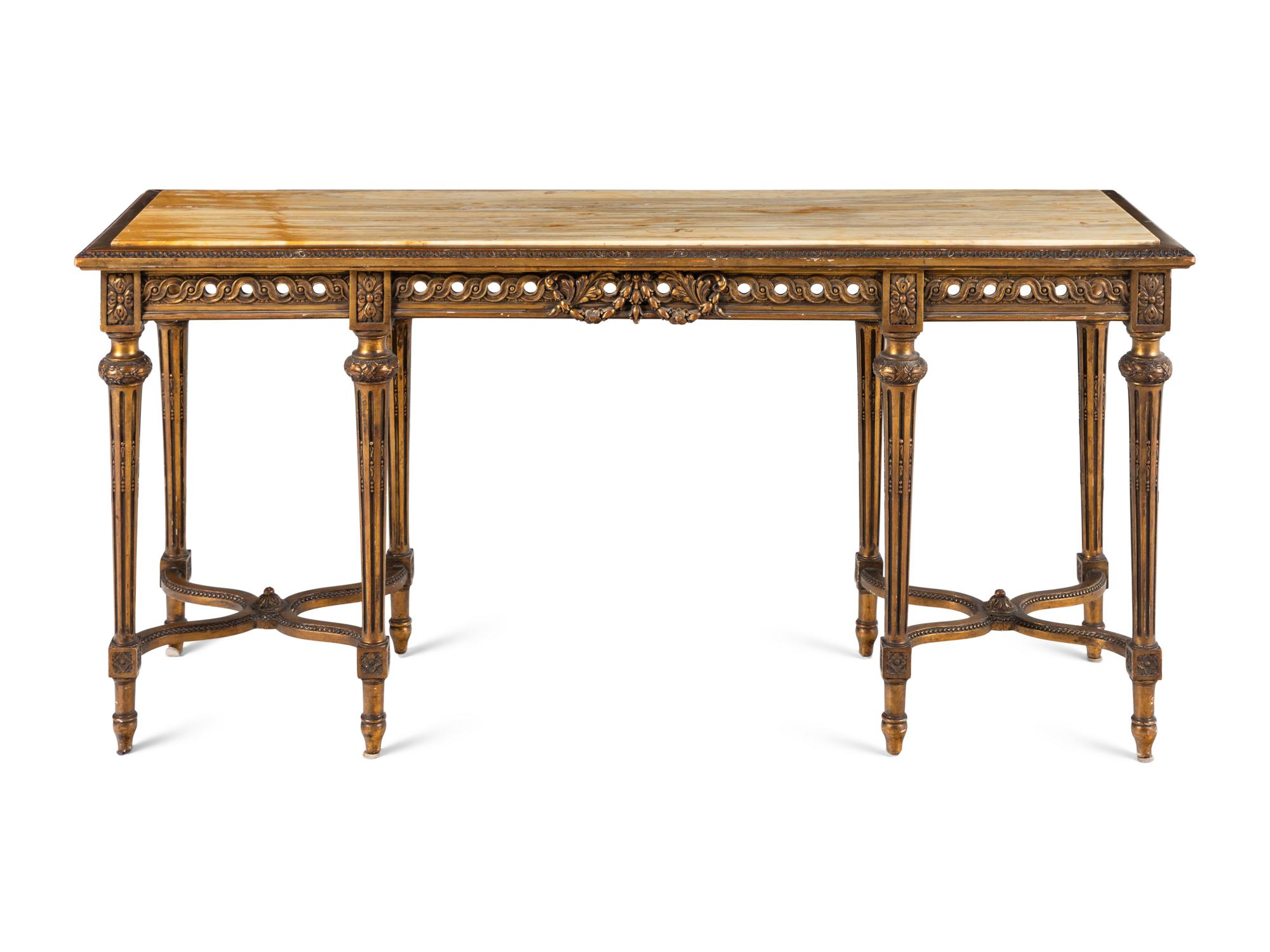 A Louis XVI Style Giltwood Marble-Top Console Table