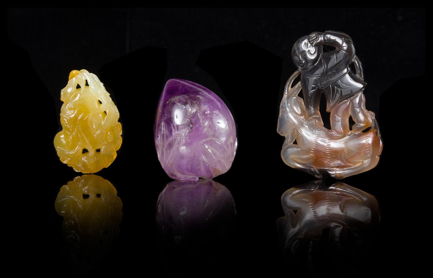 Three Hardstone Carvings Height of largest 2 1/4 inches. — 19TH CENTURY