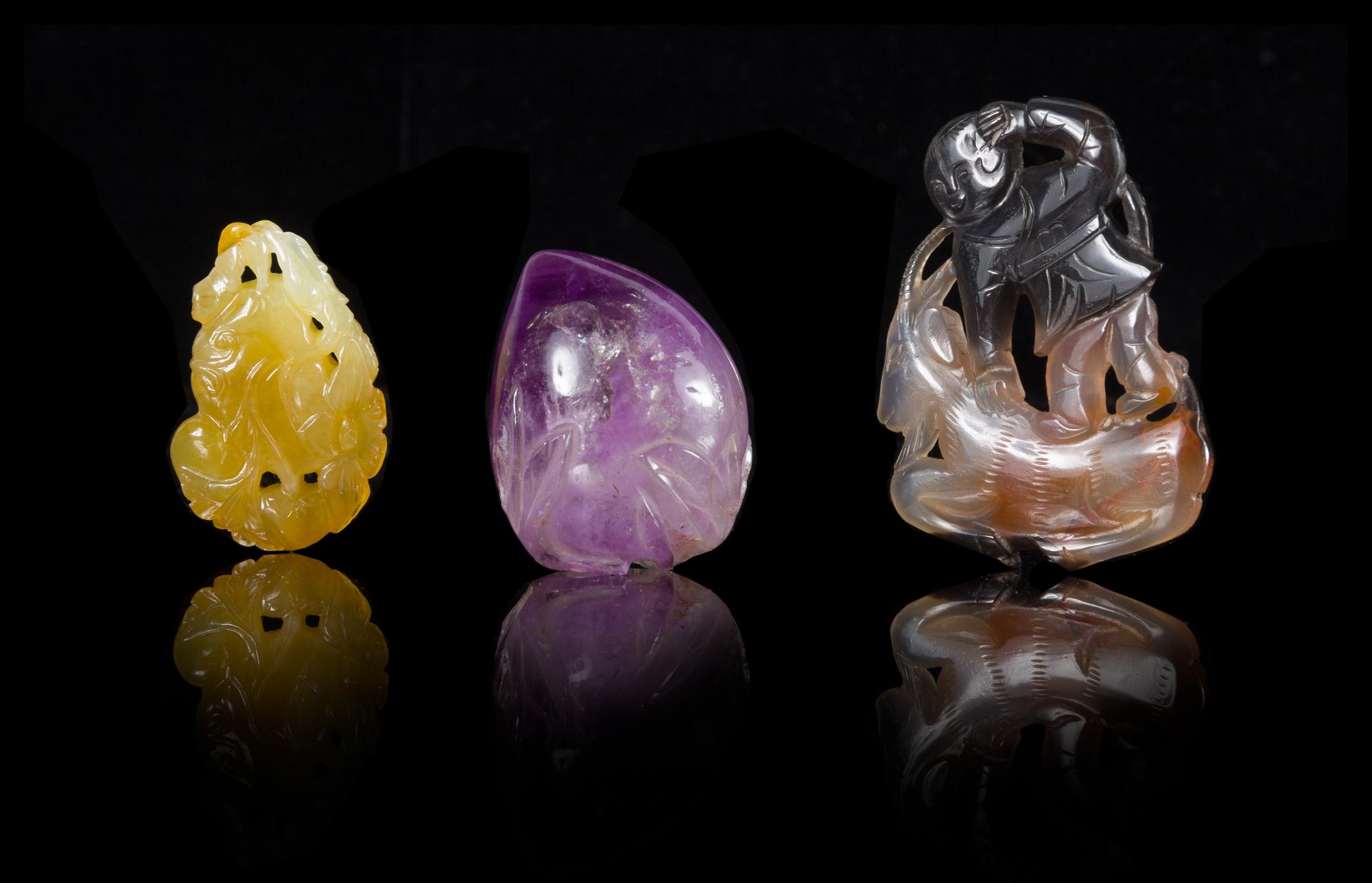 Three Hardstone Carvings Height of largest 2 1/4 inches. — 19TH CENTURY