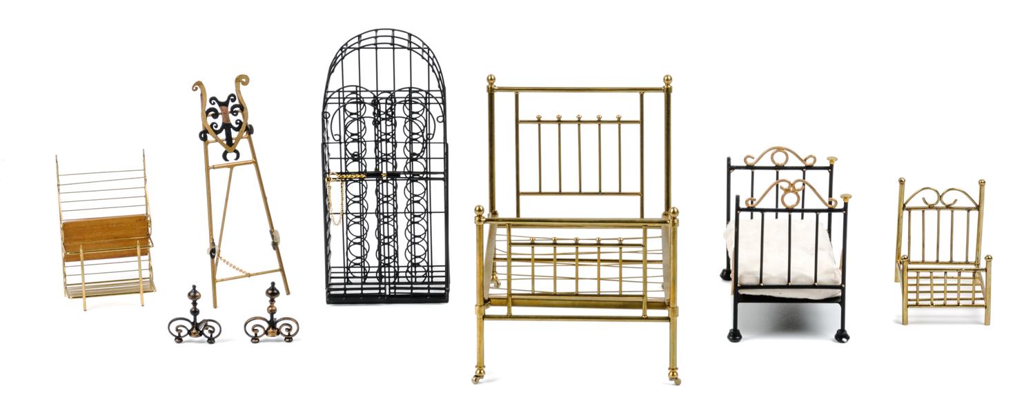 A Group of Seven Brass and Enameled Metal Furniture Articles Height of tallest 5 7/8 inches.